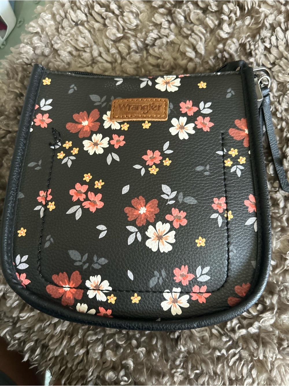 Wrangler Black Floral Crossbody with Coral and Cream Accents